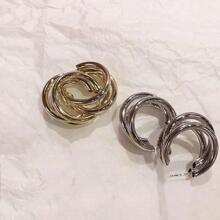 2入組新品到貨門銀針耳環,時尚&成熟圓形圓耳環適合女士 - 金黃色 - 查看 2