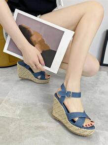 New Women's Dopamine-Boosting Sweet And Cute Comfortable Open Toe Buckled Wedge Sandals In Rose Pink - Baby Blue - View 1