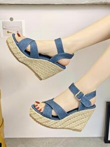 New Women's Dopamine-Boosting Sweet And Cute Comfortable Open Toe Buckled Wedge Sandals In Rose Pink - Baby Blue - View 2