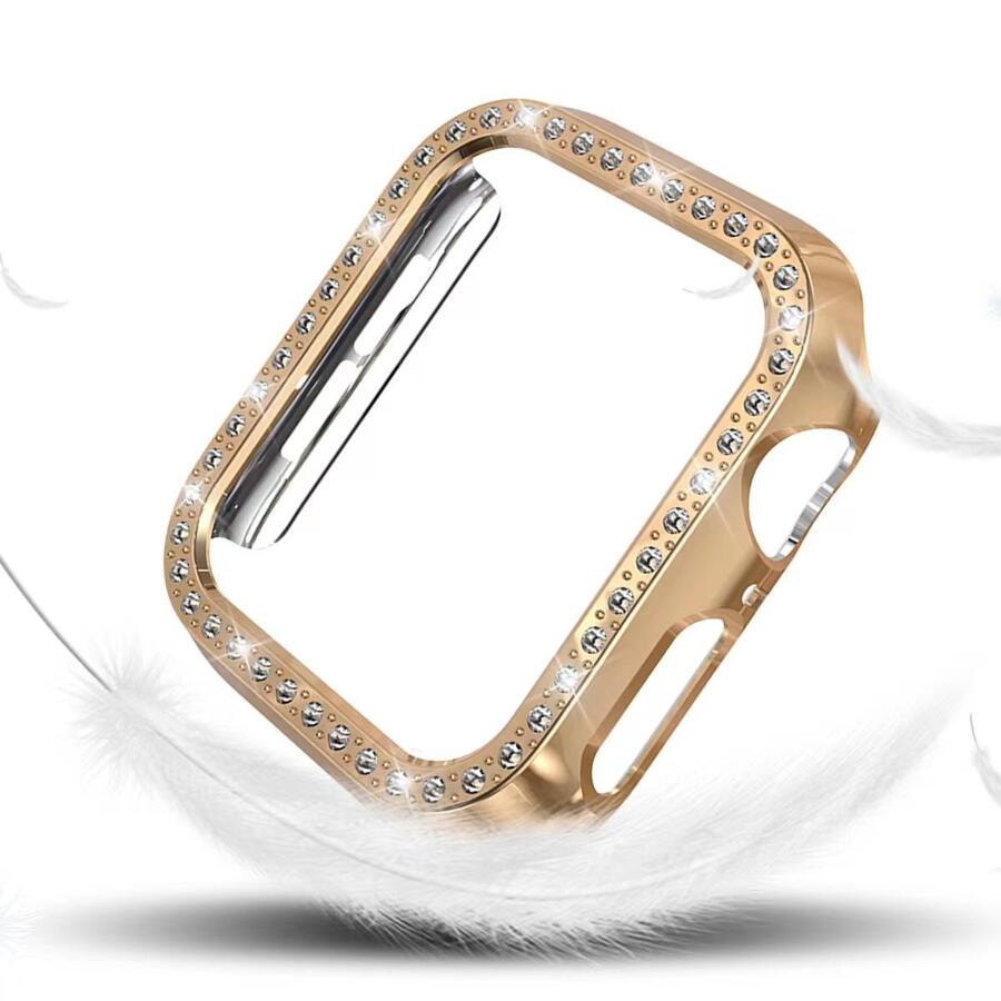 Nam Nữ Vàng Quyến Rũ Trang Trí Kim Cương Giả Vỏ Đồng Hồ TPU 38Mm/40Mm/42Mm/44Mm, Tương Thích Với Đồng Hồ Apple SE/8/7/6/5/4/3/2/1 - Hoa hồng vàng - Xem 1