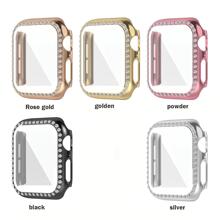 Nam Nữ Vàng Quyến Rũ Trang Trí Kim Cương Giả Vỏ Đồng Hồ TPU 38Mm/40Mm/42Mm/44Mm, Tương Thích Với Đồng Hồ Apple SE/8/7/6/5/4/3/2/1 - Hoa hồng vàng - Xem 2