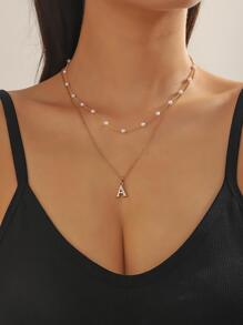 2 chiếc/Bộ Dây chuyền nữ nhiều lớp tinh tế có chữ cái viết tắt Dây chuyền ngọc trai giả Thiết kế mặt dây chuyền chữ - Nhiều màu - Xem 1