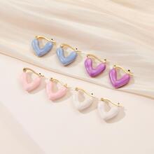 1對時尚心形圓耳環適合女士適合派對 - 彩色 - 查看 5