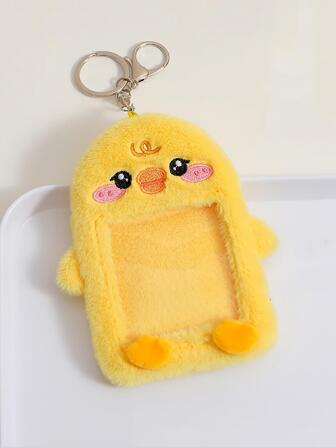 1pc 3 Inch Plush Duck Id Card Holder With Keychain Back To School