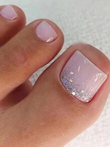 Mejora tu aspecto con el kit de suministros para uñas que incluye 24 piezas de uñas postizas de gel de pedicura con purpurina cuadradas cortas y de cobertura completa uñas falsas uña falsa uña acrílica - Multicolor - Ver 1