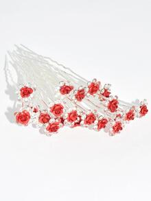 20入組花朵裝飾髮夾 - 紅色 - 查看 2