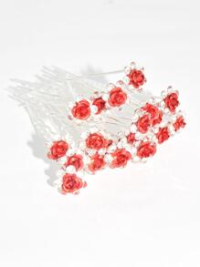 20入組花朵裝飾髮夾 - 紅色 - 查看 1