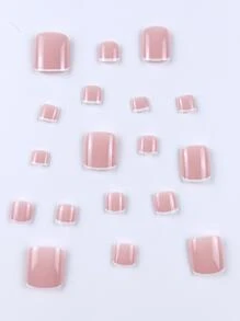 24入組短方形法式全覆蓋假腳趾甲，極簡風格按壓式美甲套裝，升級您的造型，適用於女士和女孩的美甲用品 - 淺粉色 - 查看 2