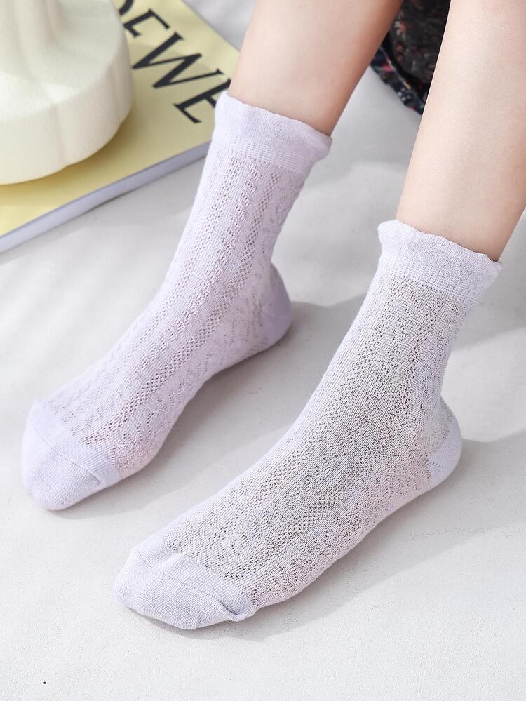 日常生活のための5組の女の子フリルトリム通気性ファッションクルーソックス - マルチカラー - 見る 3