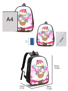 3入組兒童卡通印花聚酯纖維可調肩帶背包套裝,拉鍊閉合,可愛時尚,適用於旅行露營和遊玩