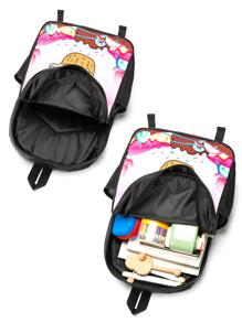 3入組兒童卡通印花聚酯纖維可調肩帶背包套裝,拉鍊閉合,可愛時尚,適用於旅行露營和遊玩