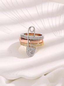 Phong Cách Sang Trọng Đính Đá Cubic Zirconia Trang Trí Ba Vòng Tròn Pin Nhẫn Thích Hợp Cho Nữ Đeo Hàng Ngày Và tặng Quà - Nhiều màu - Xem 2