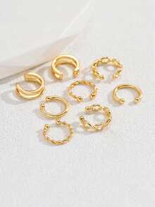 8入組銅製成女士耳夾套裝 - 金黃色 - 查看 4