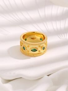 1入組方晶鋯石裝飾戒指銅首飾類 - 金黃色 - 查看 2