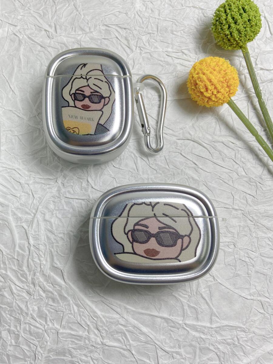 Vỏ in hoạt hình tương thích với AirPods - Bạc - Xem 1