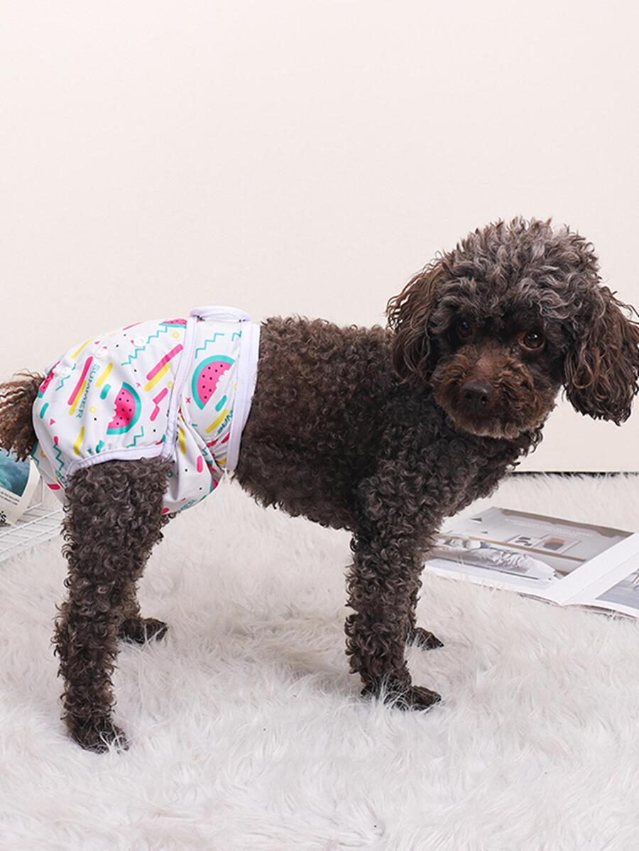 女性狗狗生理褲帶扣飾閉合設計適用於寵物月經 - 紅白色 - 查看 1