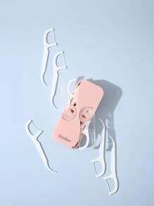 1Pc Mini Plastic Dental Floss Storage Box With 12Pcs Floss Stick,Teeth Cleaning Care Dental Floss Dental Tape Floss Picks Floss Threader Gum Floss Interdental Floss Modern Letter Graphic Storage Case For Home - White - View 6