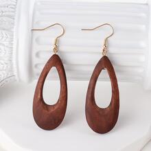 1pair Fashionable Brown Wood Drop Earrings With Simple & Atmospheric Design - Brown - View 2