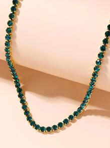 1pc Green Rhinestone Full Rhinestone Necklace - Green - View 3