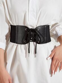 Thắt lưng Corset phía trước có dây buộc - màu đen - Xem 1