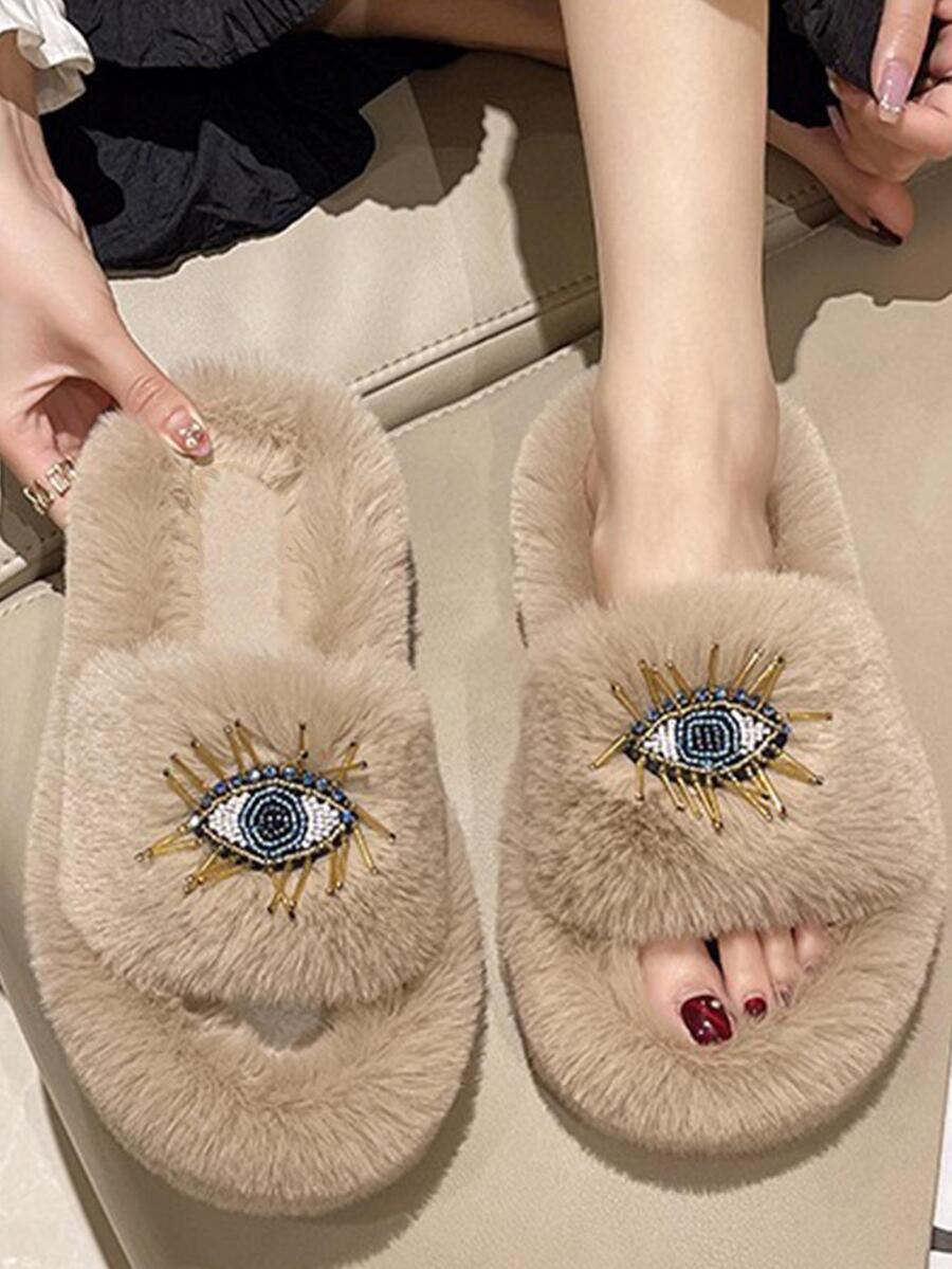 Phụ nữ trang trí mắt Dép đi trong phòng ngủ mờ, Dép đi trong nhà thời trang trong nhà - Màu Khaki - Xem 1