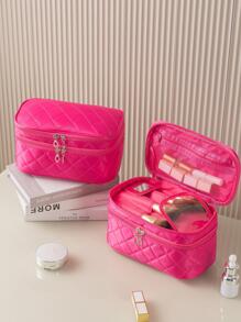 便携式化妆包，1 件双层聚酰胺热粉色多功能旅行化妆品收纳袋防水大容量化妆包，化妆包化妆袋护肤包洗漱包收纳袋，旅行必需品邮轮必需品宿舍必需品，婚礼伴娘礼物，妈妈礼物，生日礼物，送给朋友和老师的礼物，家居装饰，浴室客厅卧室装饰，浴室收纳袋，珠宝收纳袋，唇油收纳袋，指甲油收纳袋 - 玫紅色 - 查看 2