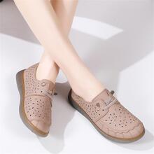 女式新款夏季透氣一腳蹬鏤空平底軟底樂福鞋 - 杏色 - 查看 5