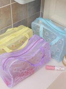 1入組PVC旅行收纳包,現代花朵圖案便攜收納袋 - 紫色 - 查看 3