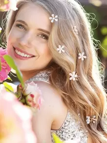 10 Pcs Small Mini Faux Pearl Claw Clips With Flower Design, Sweet Artificial Bangs Clips Decorative Hair Accessories For Women Girls Cute Valentine's Day Hair Jaw Clip Hair Clamps Hair Clutch Hair Catcher Clip, School Stuff, College Fall Winter Hair Clip For Vacation Outfits Woman Summer - Multicolor - View 4