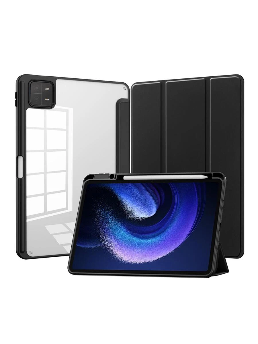 适用于小米 iPad 6/5 11 英寸 2023 TPU 保护套，适用于 MiPad 6/5 智能睡眠透明外壳，带支架和笔槽 - 黑色 - 查看 1