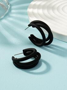 1pair Geometric Enamel Painted Hoop Earrings - Black - View 3