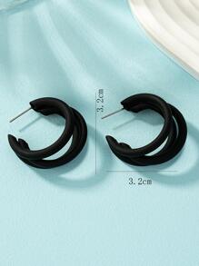 1pair Geometric Enamel Painted Hoop Earrings - Black - View 5
