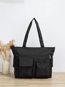 Bolso de tela grande con múltiples bolsillos, bolso de hombro de unicolor con múltiples bolsillos, bolso perfecto para ir al trabajo, la escuela, con gran capacidad, portátil, para adolescentes chicas, bolso escolar grande con múltiples compartimientos, perfecto para la playa, la escuela, el trabajo y el uso diario, bolso escolar literario para adolescentes, bolso para libros para mujeres o estudiantes, perfecto para libros, compras, regreso a la escuela y talla grande