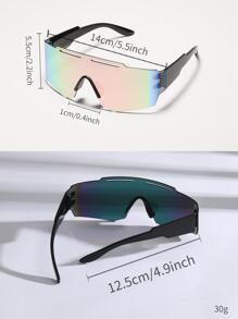 1 套镂空设计反光粉色赛博朋克渐变运动无框眼镜，配有玻璃绳（无眼镜盒） - 粉色 - 查看 4