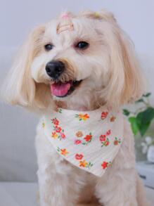 1入組搭扣熊圖案寵物方巾,合適適用於貓和小狗在四季 - 彩色 - 查看 1