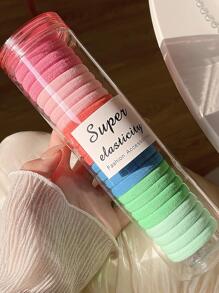 48个装女士黑色和深棕色简约风格发圈和弹力发绳，收纳于罐中，时尚优雅，适合日常佩戴、发型设计、化妆、服装搭配和休闲装饰；粉色配饰马尾辫发圈、发绳、橡皮筋发圈、发圈、发饰、弹力发带 - 彩色 - 查看 5