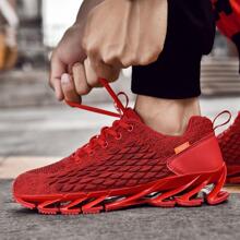 Men's Red Fish Scale Lace-up Athletic Running Shoes - Red - View 3