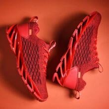 Men's Red Fish Scale Lace-up Athletic Running Shoes - Red - View 5