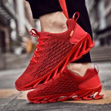 Men's Red Fish Scale Lace-up Athletic Running Shoes - Red - View 2