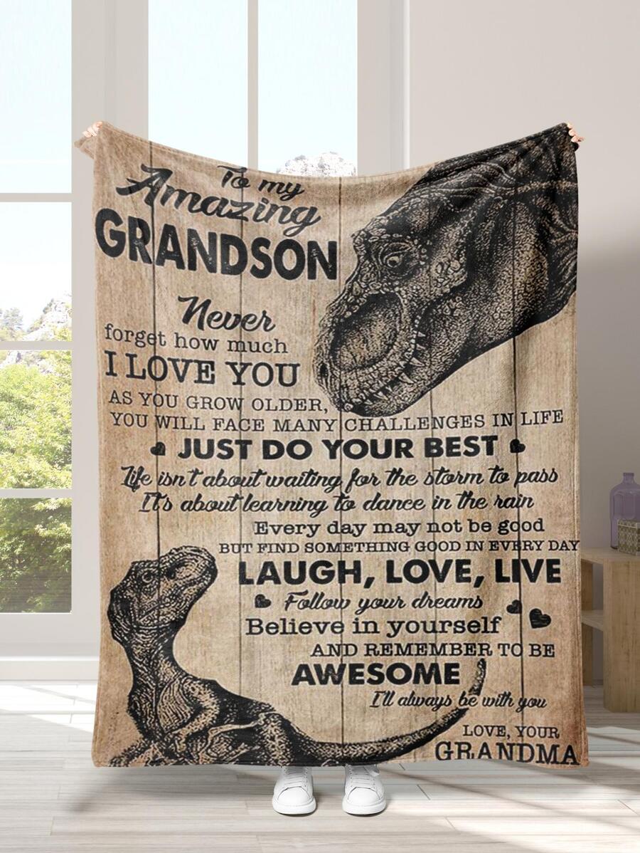 1pc Digital Printed Granny's Love Blanket For Grandson - Multicolor - View 1
