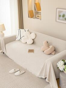 1 件高端雪尼尔提花工艺四季沙发垫，防刮防滑沙发套，适用于 L 型沙发和 1-4 人座沙发 - 米色 - 查看 4