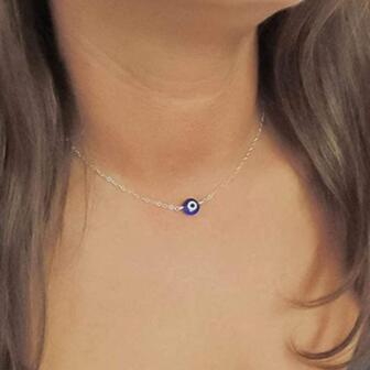 邪惡之眼吊墜項鍊,時尚和多功能藍色眼睛項鍊適合女士