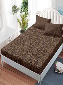 Gold Leopard Print Bedding Set With Bedsheet And Pillowcases - Gold - View 2