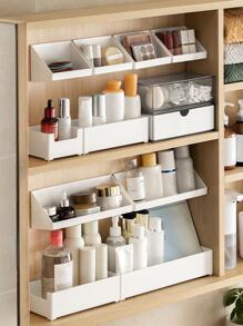 1pc Minimalist Stackable Bathroom Cosmetic Organizer Stand For Makeup, Skincare, Lipstick, Eyeshadow, Desk Decoration For Dorm Room, Storage Box For Face Mask - White - View 5