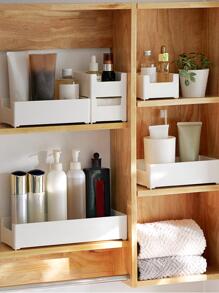 1pc Minimalist Stackable Bathroom Cosmetic Organizer Stand For Makeup, Skincare, Lipstick, Eyeshadow, Desk Decoration For Dorm Room, Storage Box For Face Mask - White - View 3