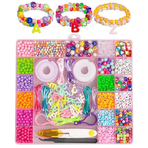 Diy Bead Set With 40 Designs, Over 1000 Beads Mixed With Alphabet Pendant, Satin Cord