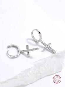 1 Đôi Bạc S925 Thiết Kế Cơ Bản Túi Đeo Chéo Nữ Bông Tai Đính Đá - Bạc - Xem 3