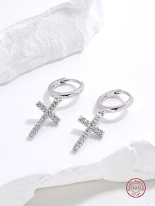 1 Đôi Bạc S925 Thiết Kế Cơ Bản Túi Đeo Chéo Nữ Bông Tai Đính Đá - Bạc - Xem 2