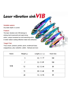 1入組5g/7g/15g/20g彩色振動餌，適合長距離投擲和快速下沉，具有閃爍、羽毛、多層游動、振動金屬和白色條紋、彎曲口和龍牙設計。釣魚 - 彩色 - 查看 4