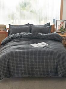 格紋圖案被套套裝不附帶內芯 - 灰色 - 查看 1